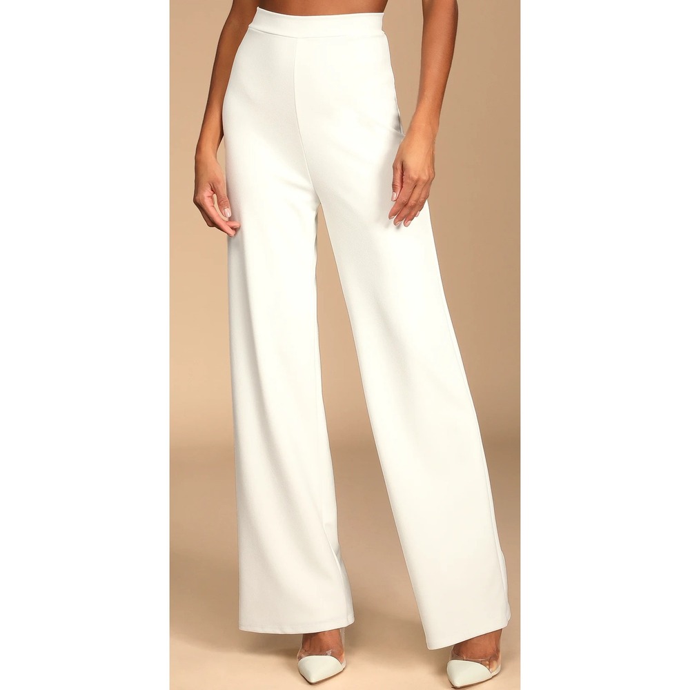 Lulus White Square Neck Wide Leg Jumpsuit Small NWT Bridal Formal Sleeveless - Picture 4 of 8